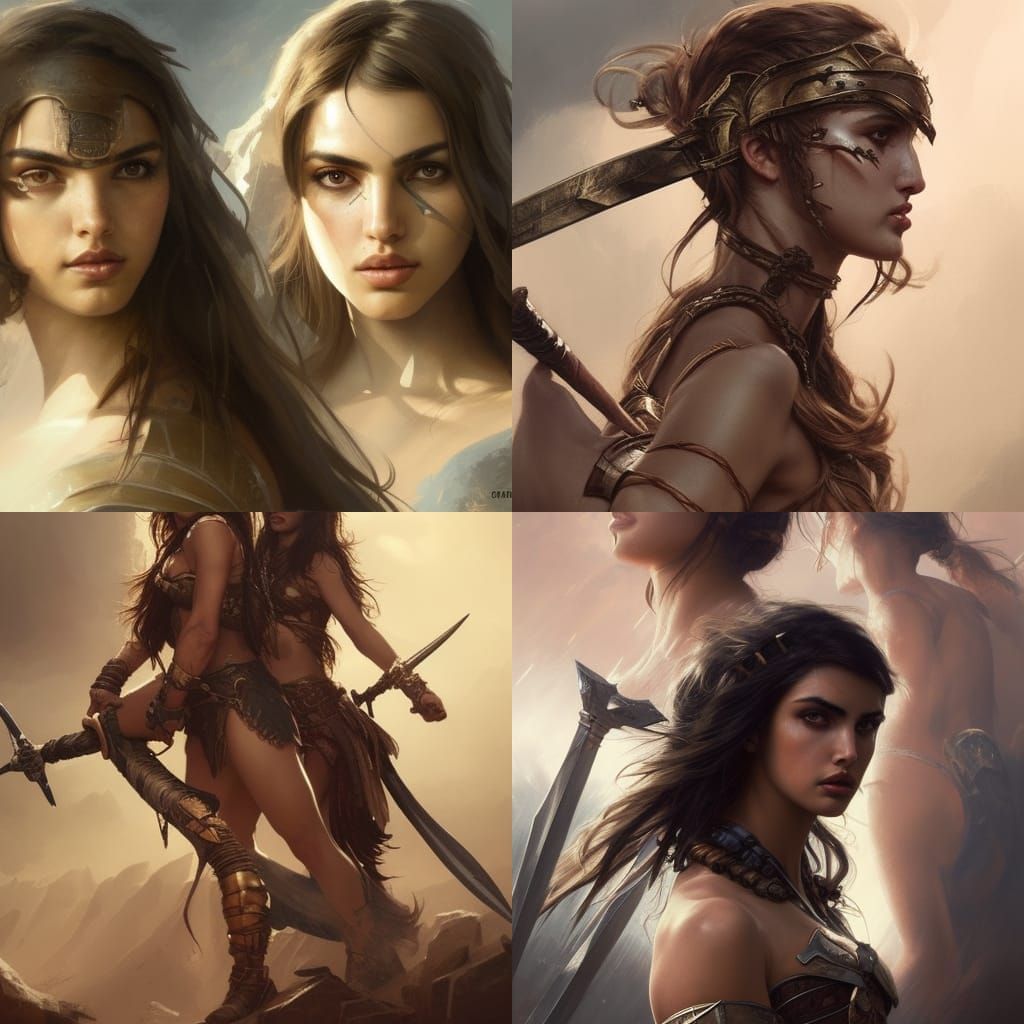 Barbarian Warrior Women Portrait in Hyperdetailed Style