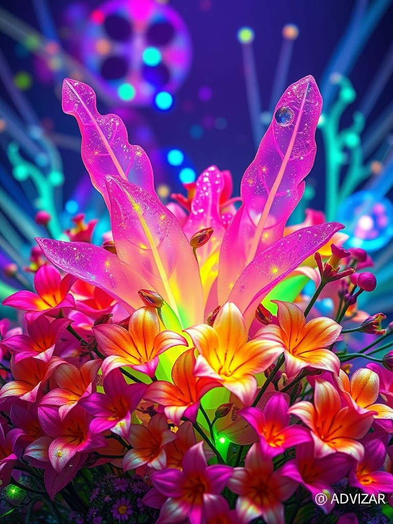 Iridescent Fractal Flora in Rainbow Microcosm