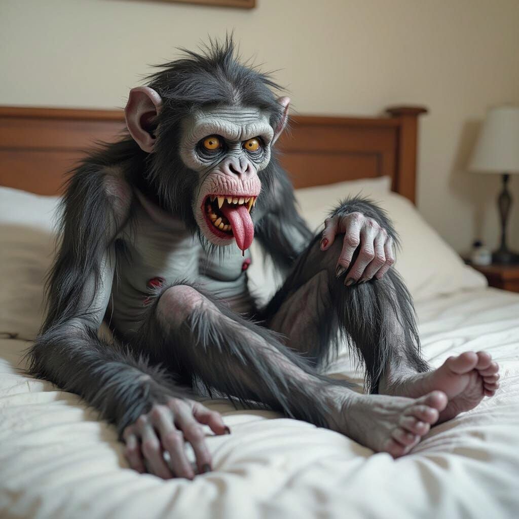 Zombie Monkey Licking Foot in Grotesque Style