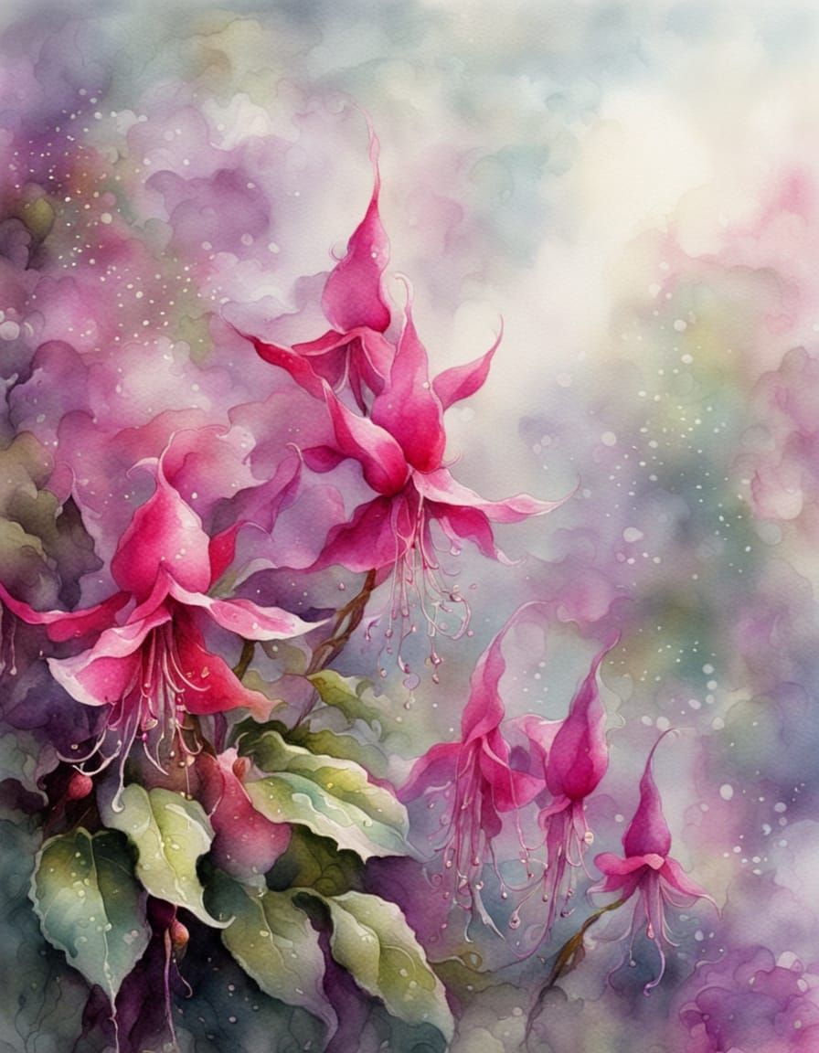 Ethereal Watercolour Fuschias with Muted Colours