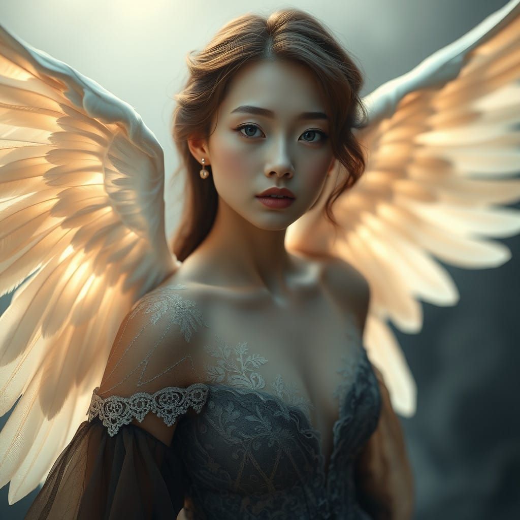 Ethereal Asian Angel in Luminous Attire