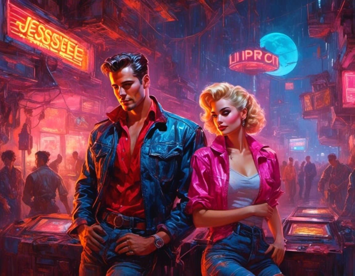 Synthwave Portrait of Jessie in 1980s Style