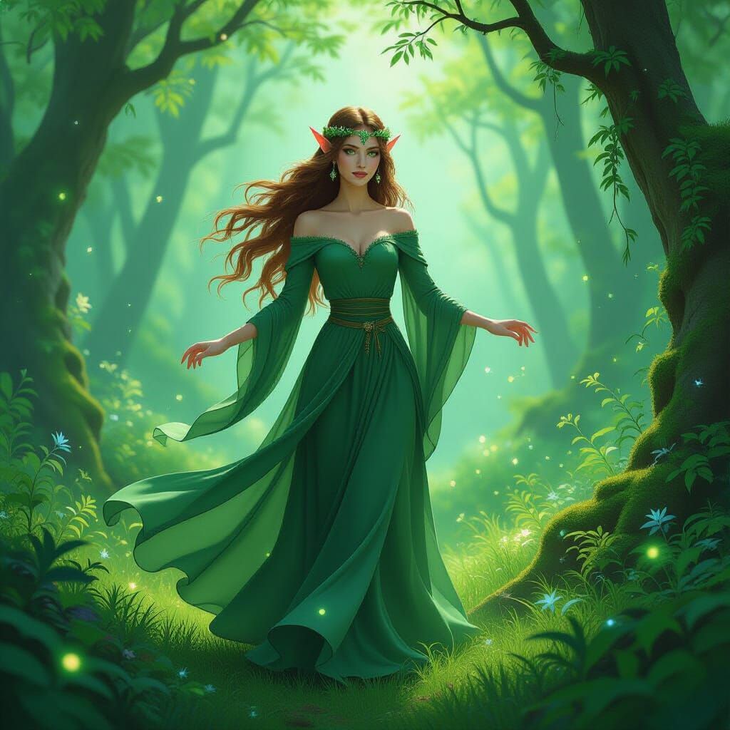 Ethereal Elf Dance in Bioluminescent Enchanted Forest