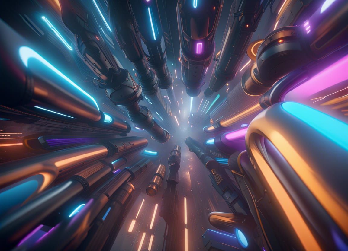 Dynamic Tubes Mid-Air in 3D Cinematic Style