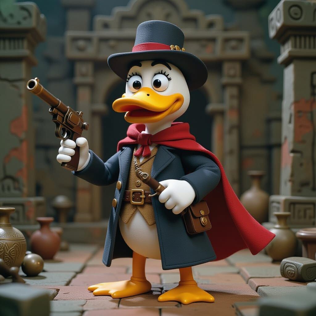 Claymation Masked Duck Superhero Adventurer in Aardman Style