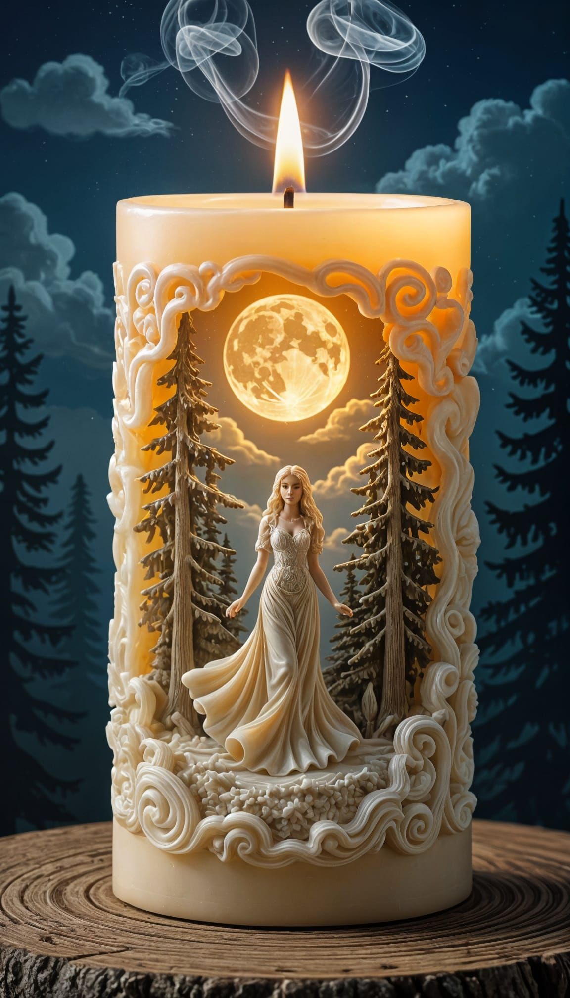 Enchanting Candlelit Scene with Carved Serene Woman