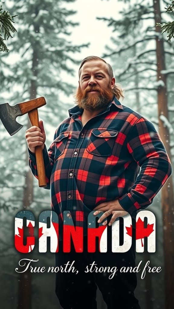 Proud Canadian Lumberjack in Winter Wonderland
