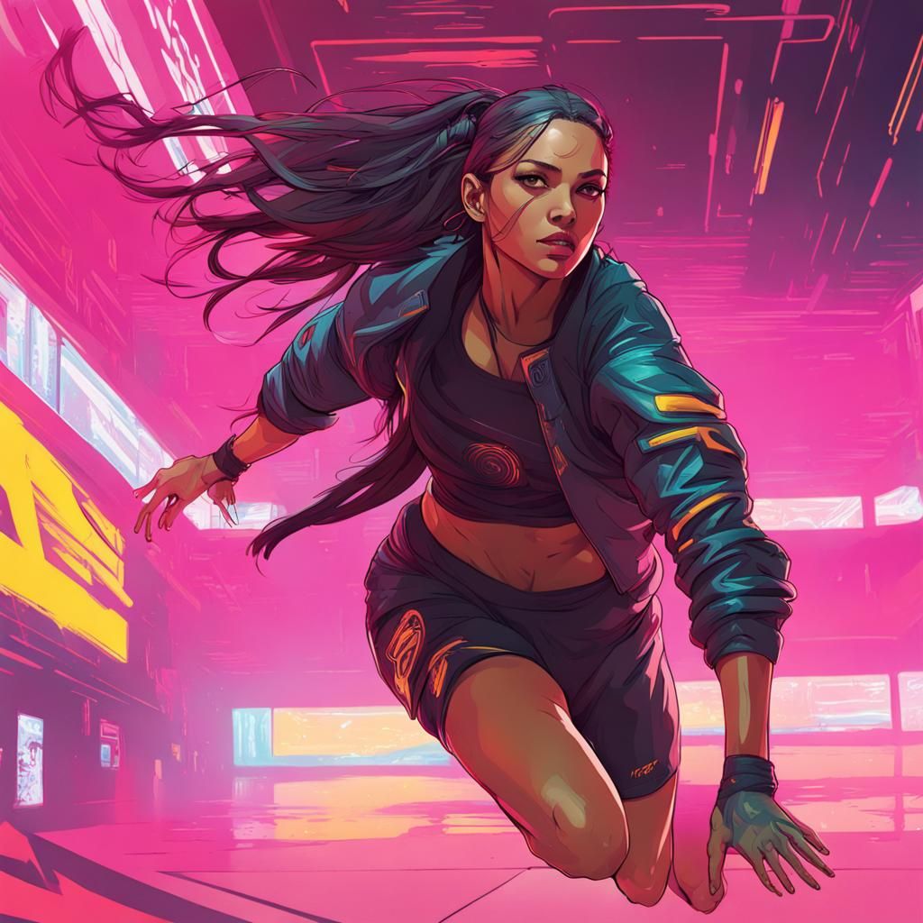 Cyberpunk Art Nouveau Volleyball Player with Wings