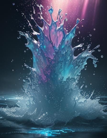 Glimmering Water Splash in Hyper-Realistic Style