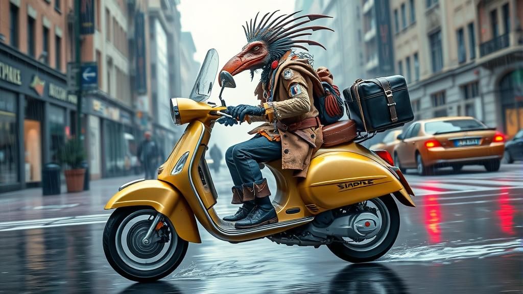 Surreal Vulture Rides Grotesque Vespa