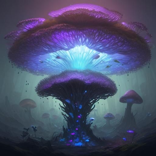Bioluminescent Pheromone Shroom: Detailed Matte Painting