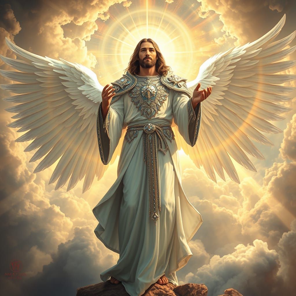 Radiant Jesus Christ in Divine Armor and Wings