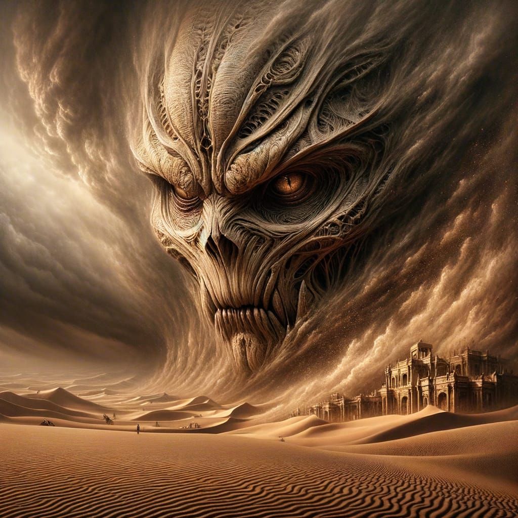 Skull-Faced Fiend Over Desert Storm, Baroque Structures