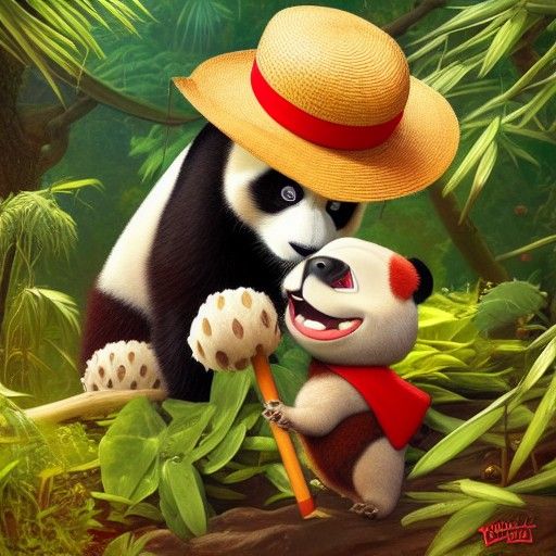 Panda with Red Beard in Jungle, Pixar Style