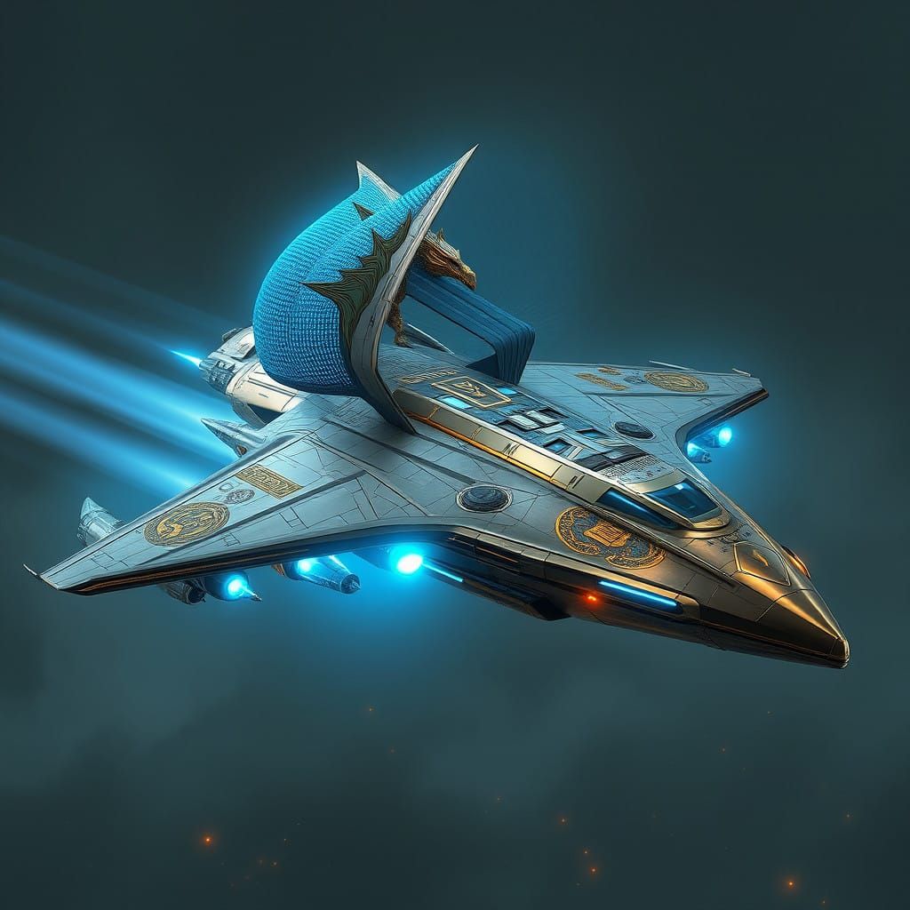 Majestic Trireme Spaceship in Cyberpunk Style