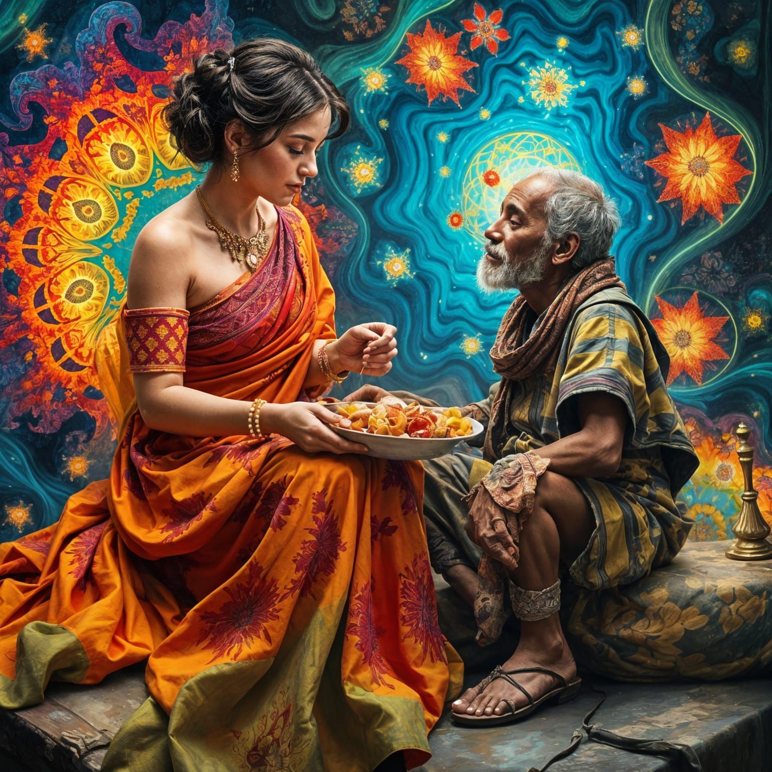 Kindness Amidst Chaos: Woman Shares Food with Homeless Man