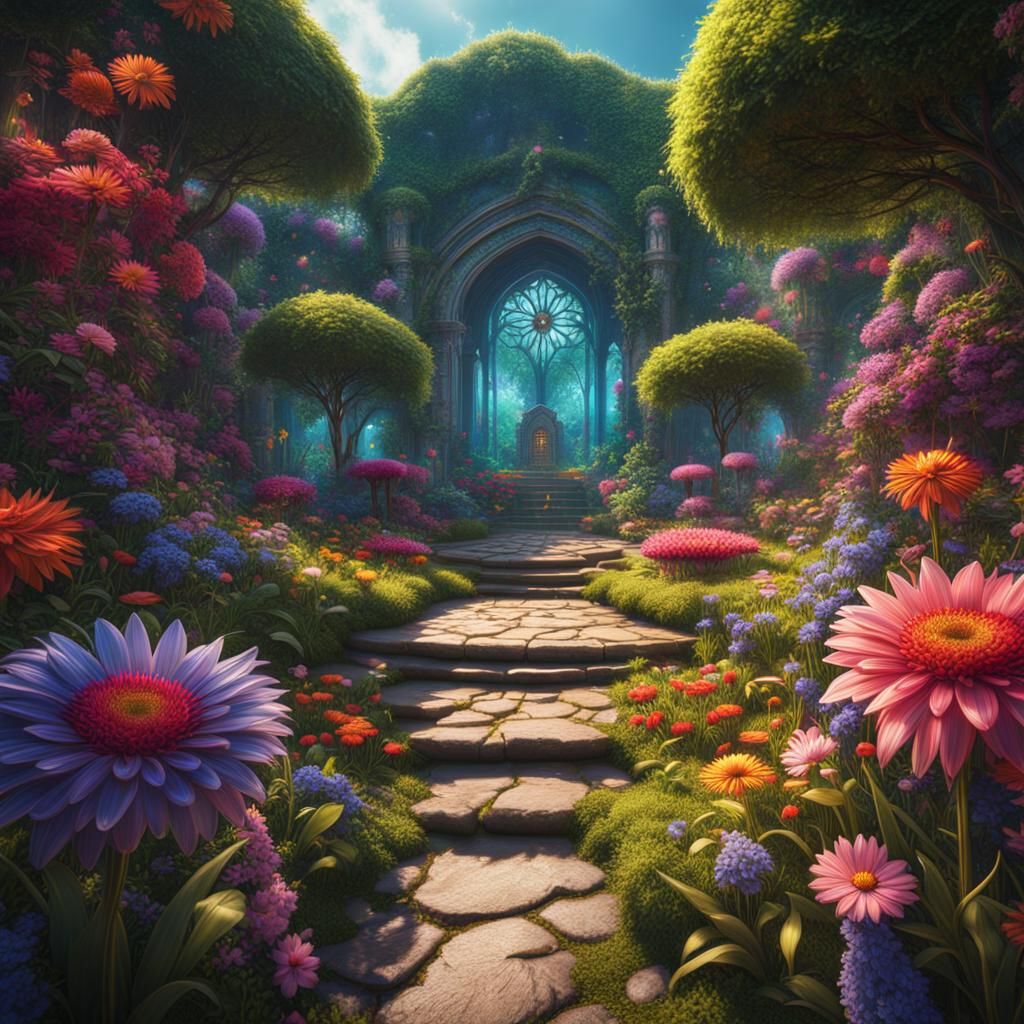 Vibrant Secret Flower Garden Concept Art