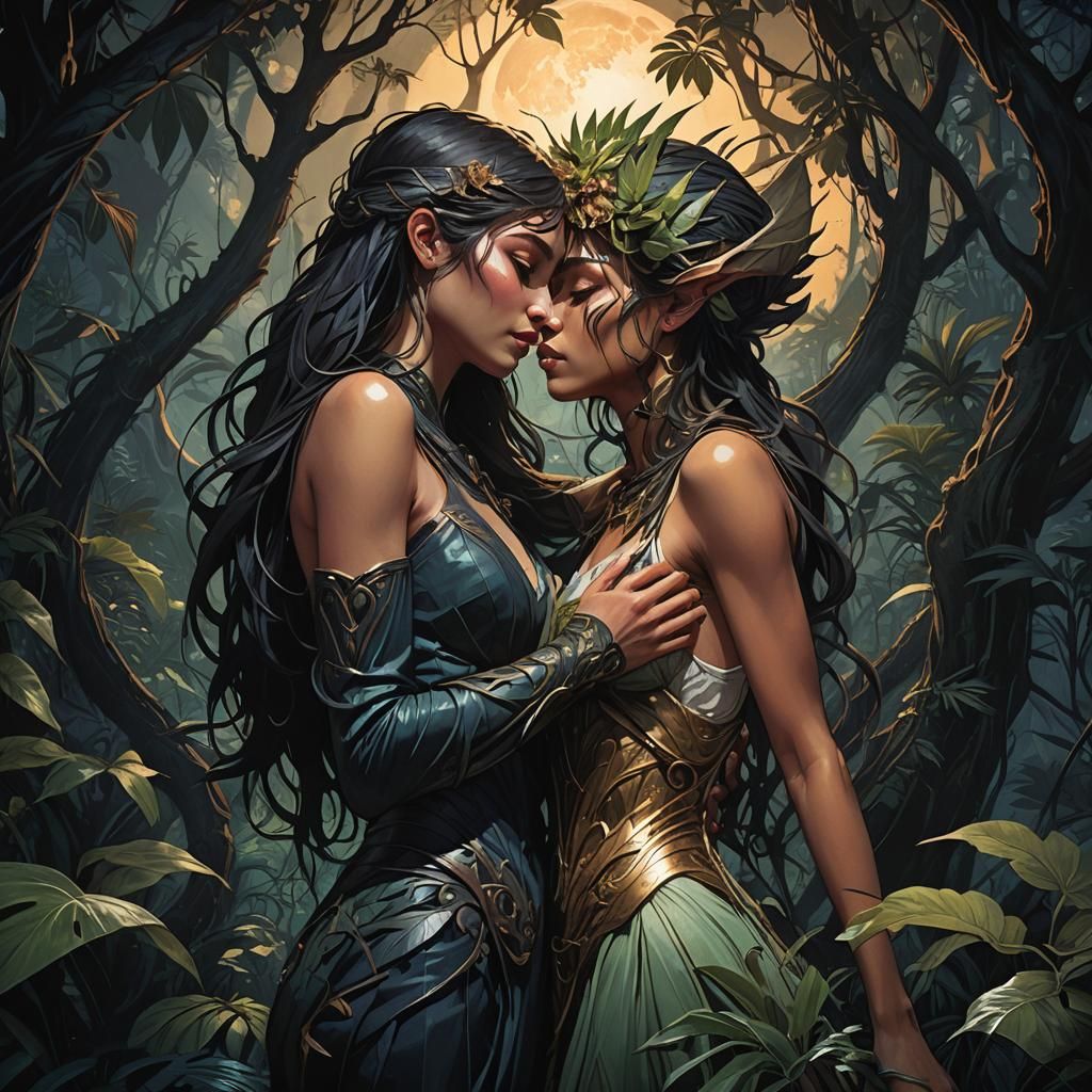 Fantasy Jungle Embrace with Alien Tail