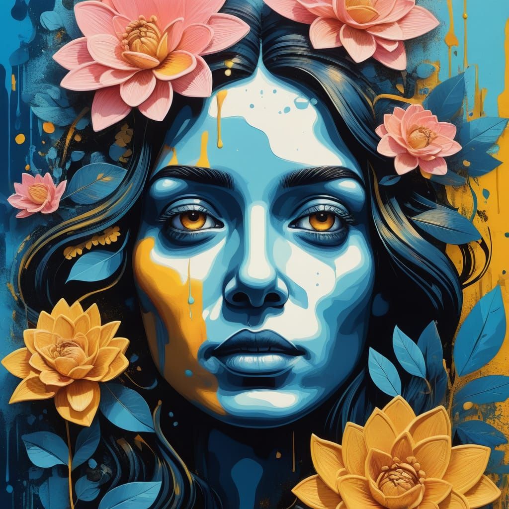 Fantasy Flower Goddess in Vibrant Street Art Style
