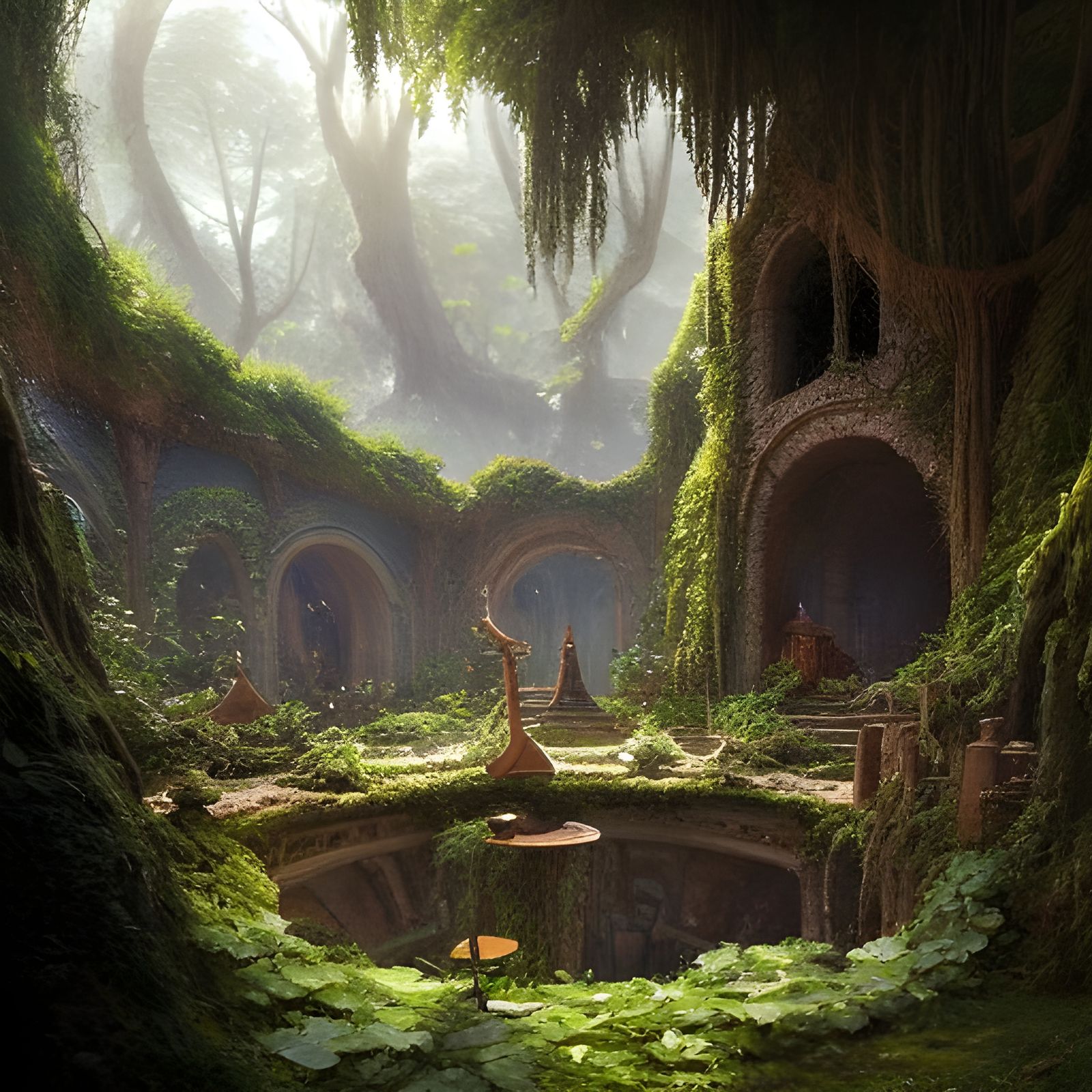 Elven Headquarters Carved Inside Mountain with Lush Garden