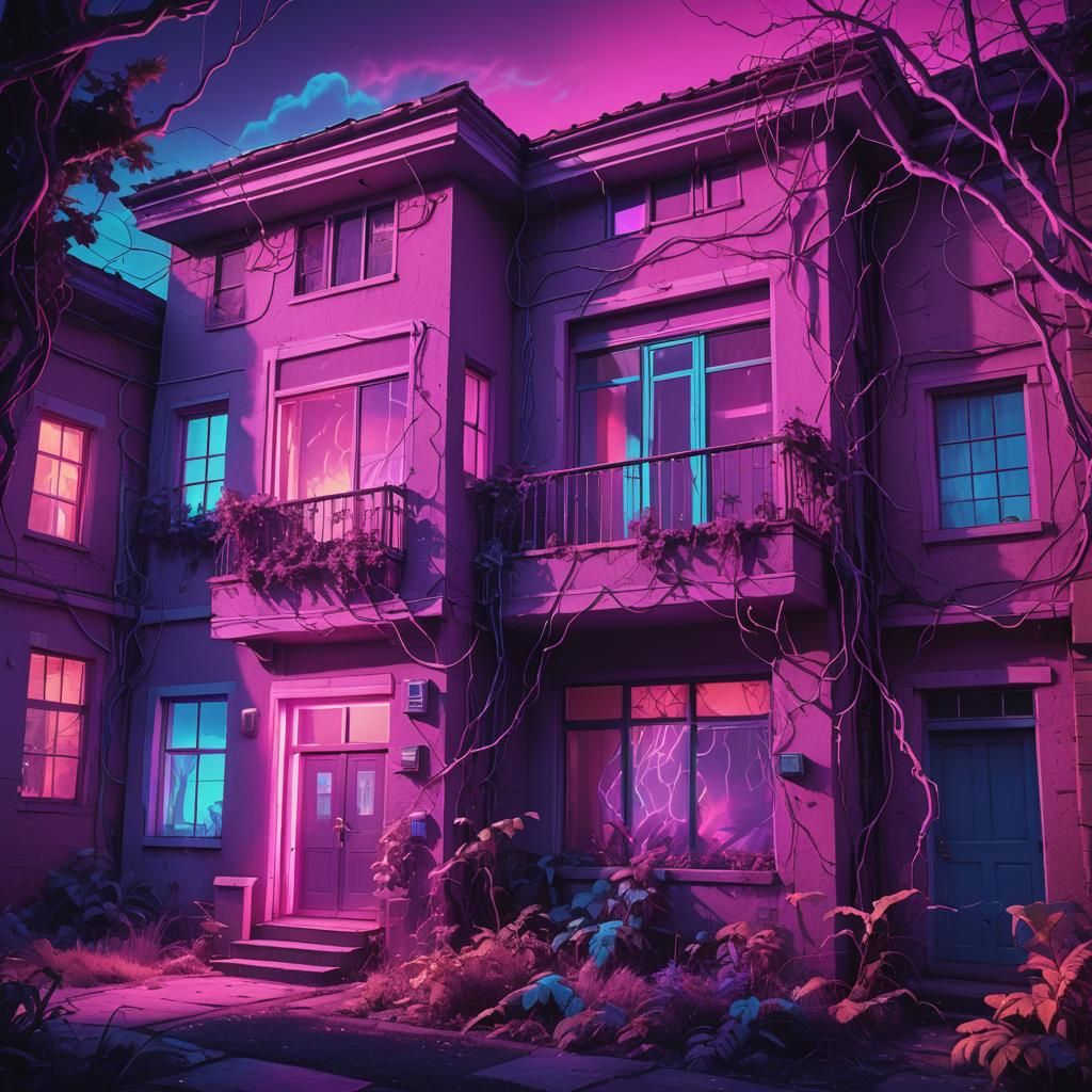 Ghosts Trapped in Windows: Synthwave Neon Retro