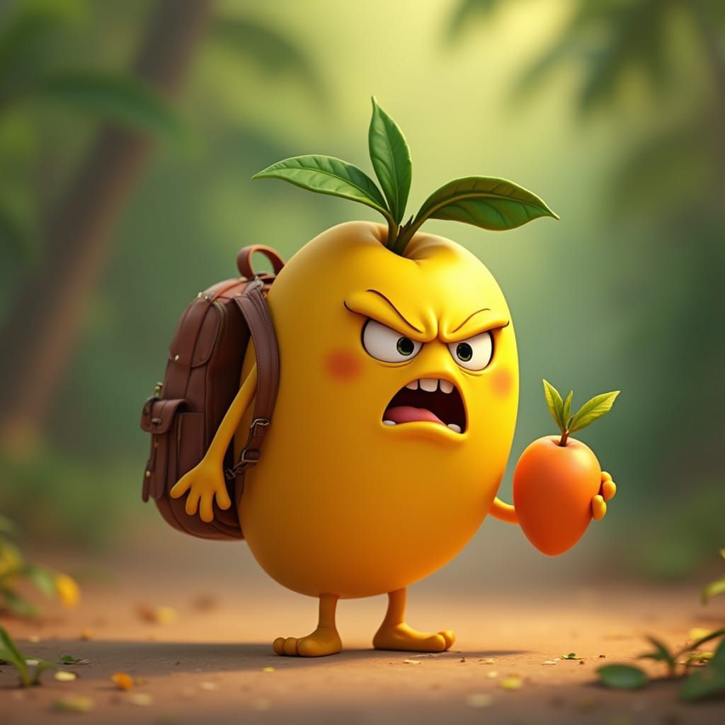 Furious Anthropomorphic Mango Character Animated Style
