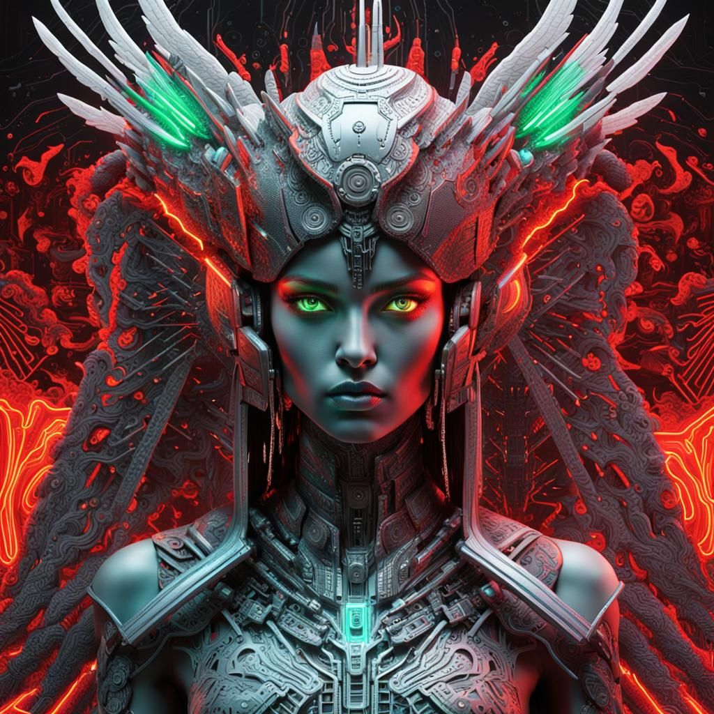 Futuristic Chrome Angel in Monochromatic 3D Render