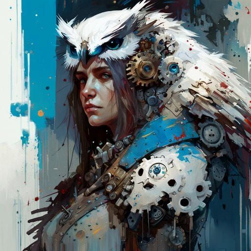 Armored Snow Owl Portrait in Fine Art Style