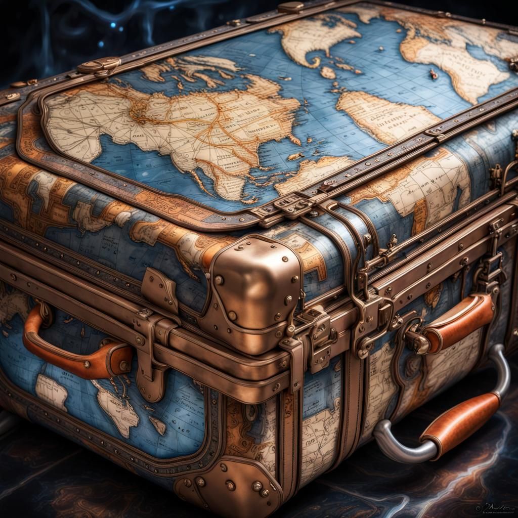 Space Travel Luggage in Piri Reis Map Style