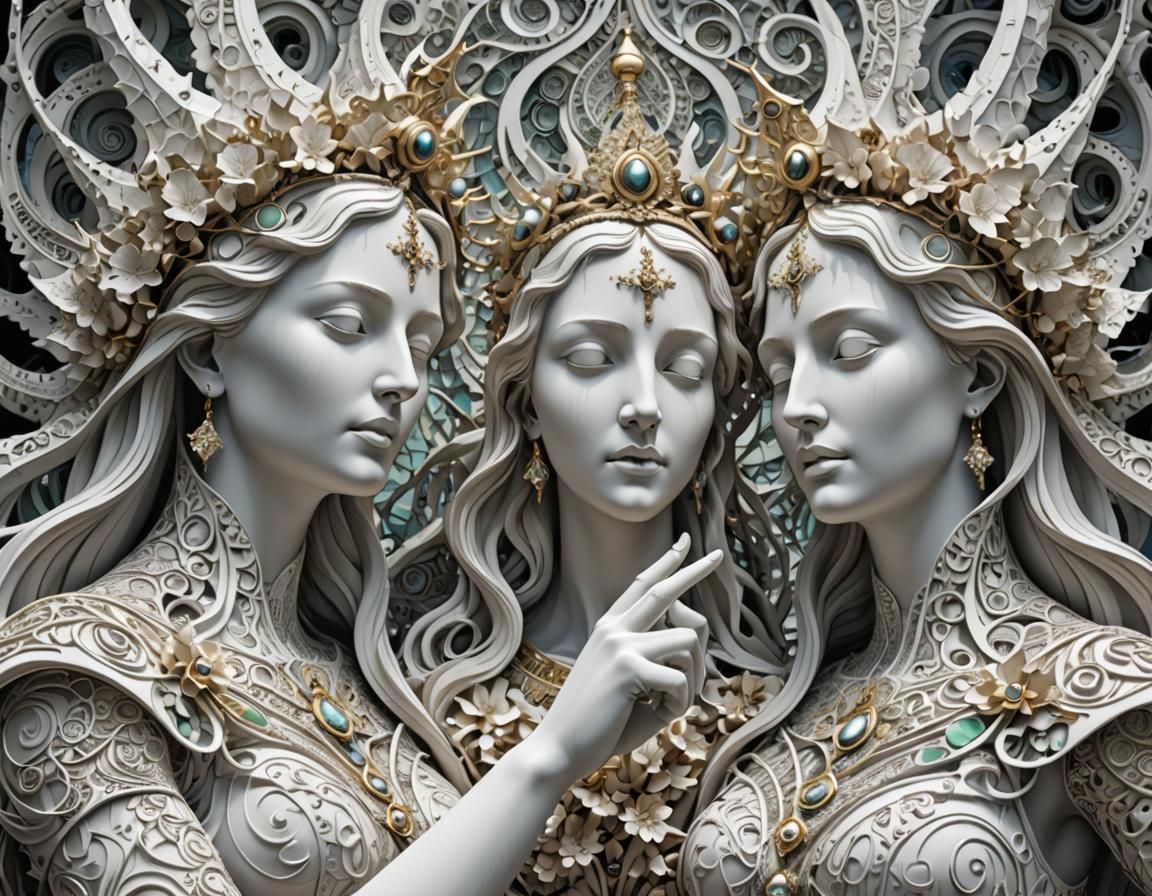 Madonna Statues in Abstract Vector Fractal Style