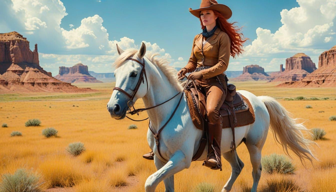 Red-Haired Cowgirl Rides the Dakota Badlands