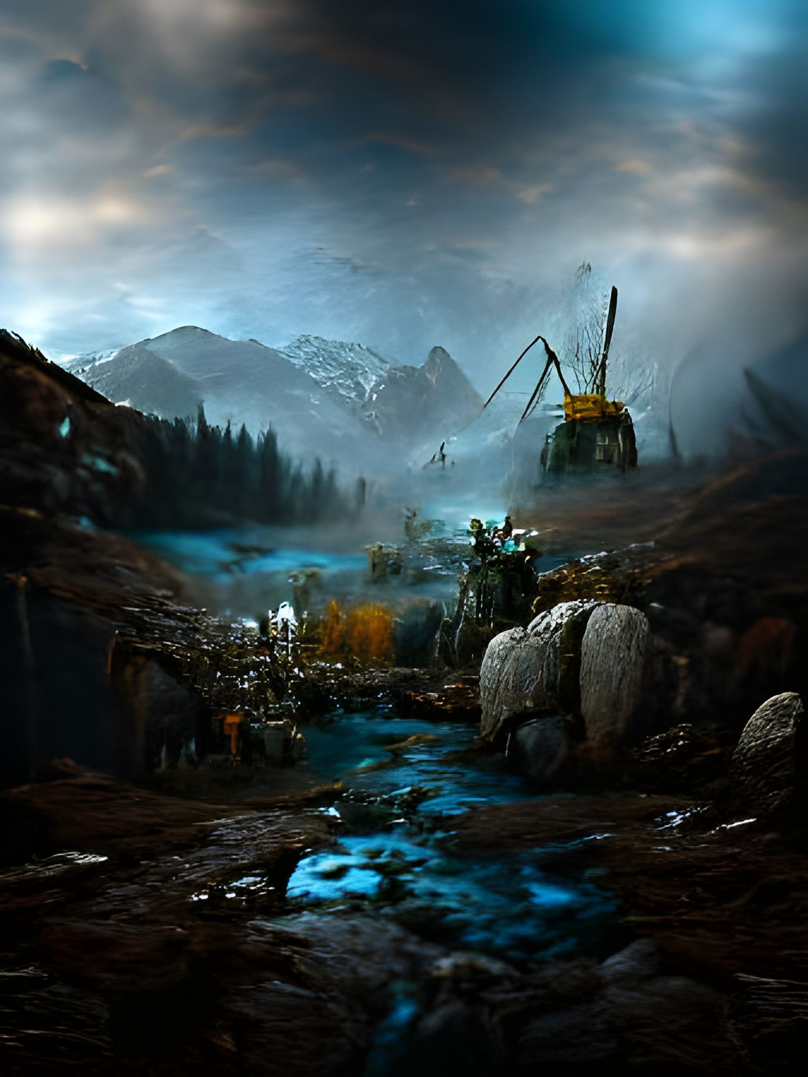 Erzgebirge Mining Landscape in Dark Fantasy Style