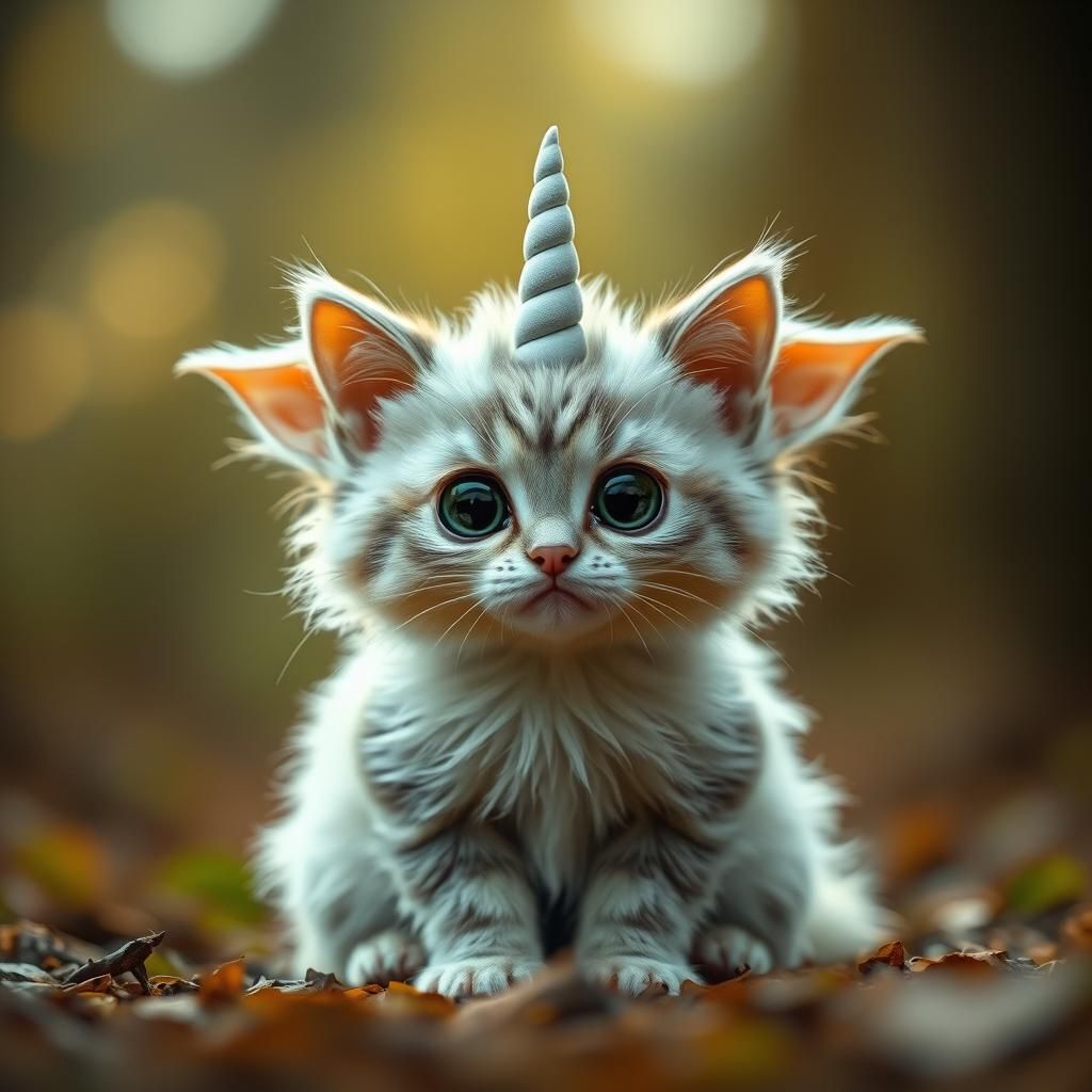 Baby Yoda Unicorn Cat in Mystical Forest