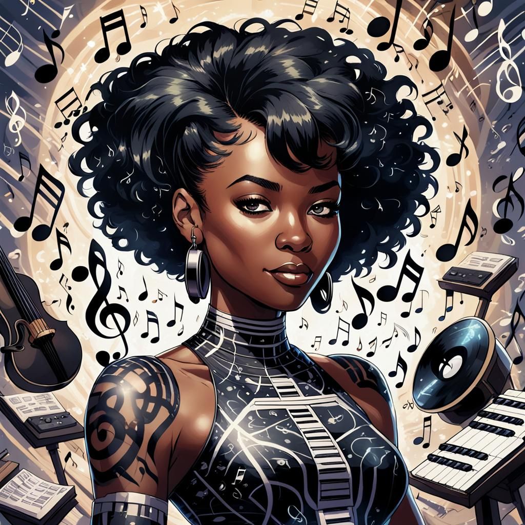 Uplifting Portrait of Woman Surrounded by Music