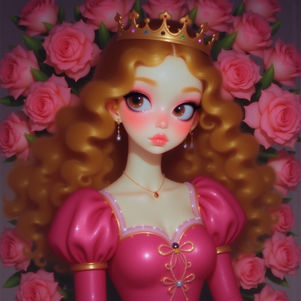 Sleeping Beauty Portrait with Golden Hair and Pink Dress