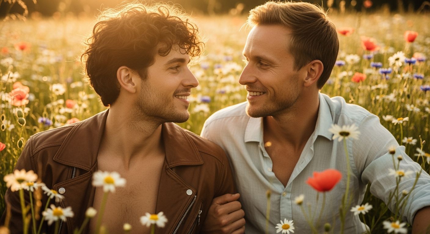 Cinematic Portrait of Two Men in Golden Hour Meadow