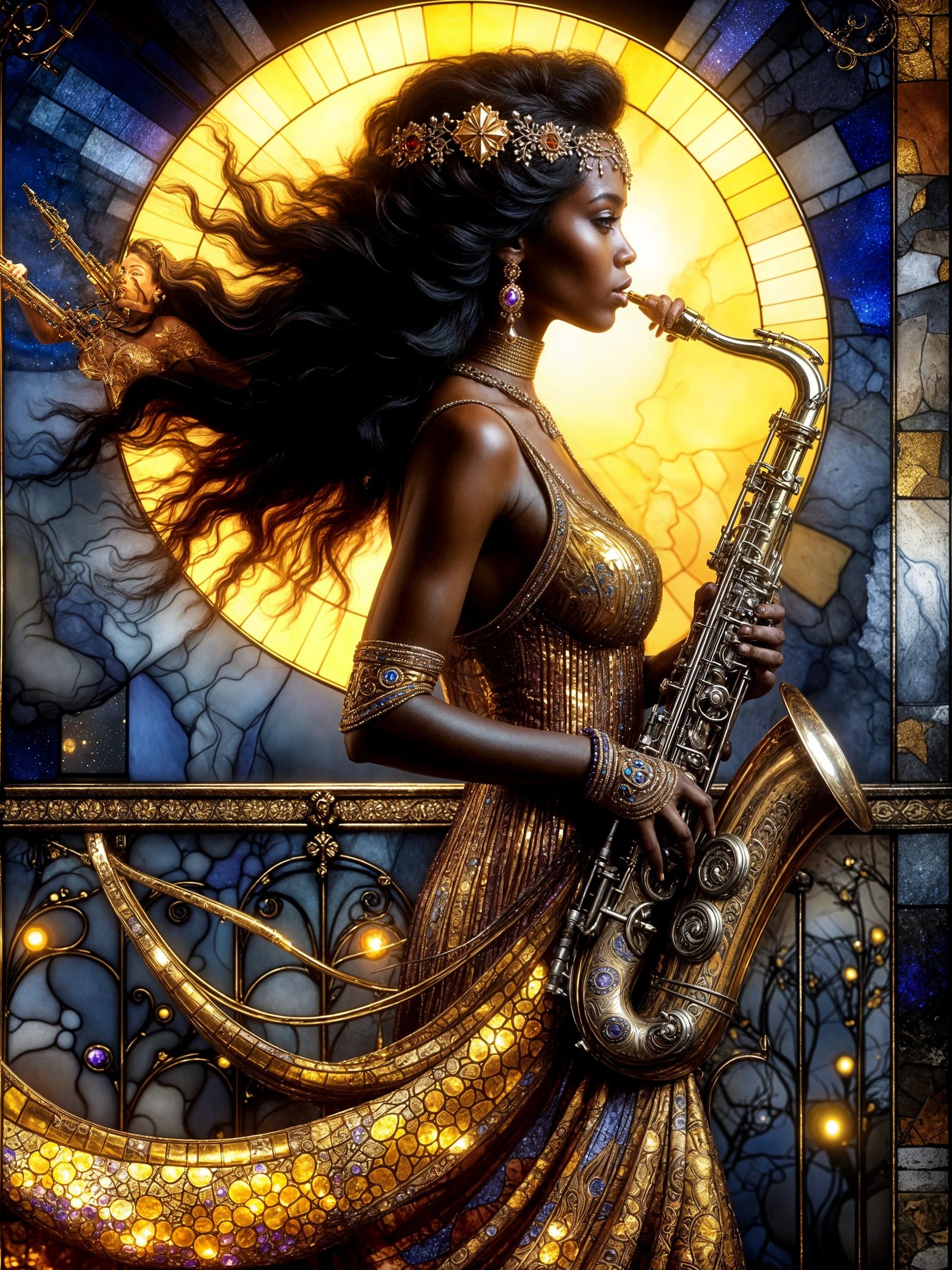 Art Deco Jazz Goddess Plays Saxophone
