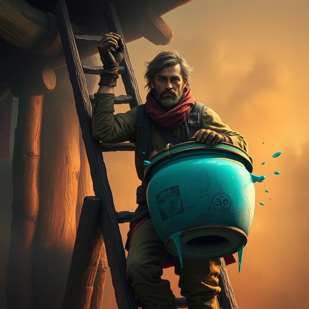 Man with Turquoise Paint: Mystical Realism Digital Art