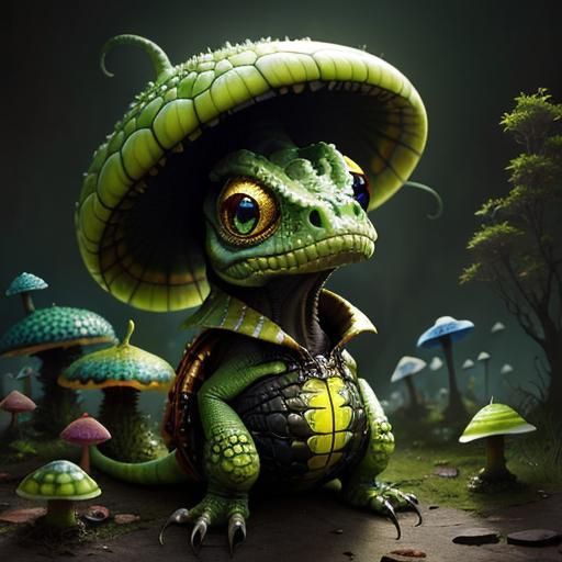 Cute Reptile Alien Wizard in Digital Circlism