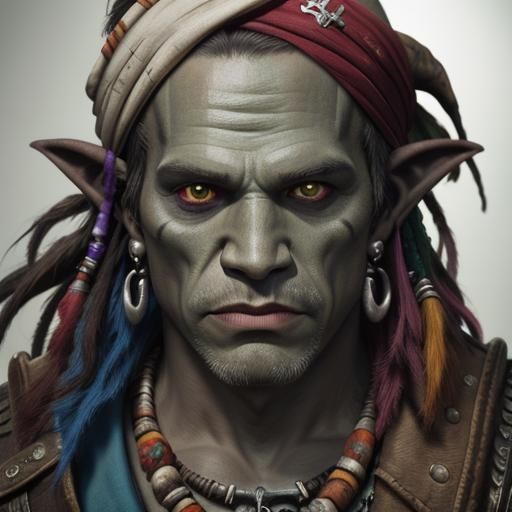 Half-Orc Pirate Portrait with Vibrant Colors