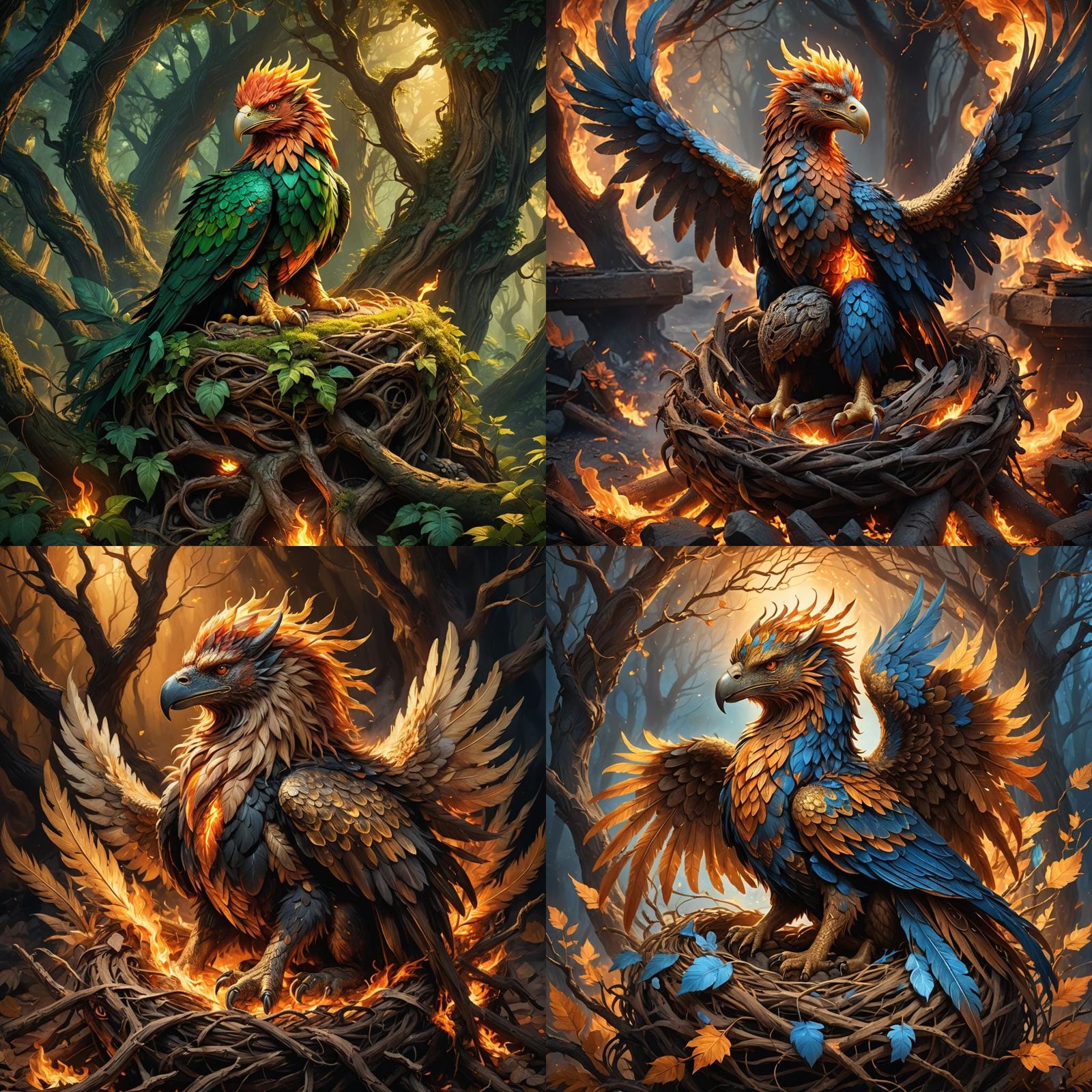 Fiery Griffin Nest: Detailed Matte Painting