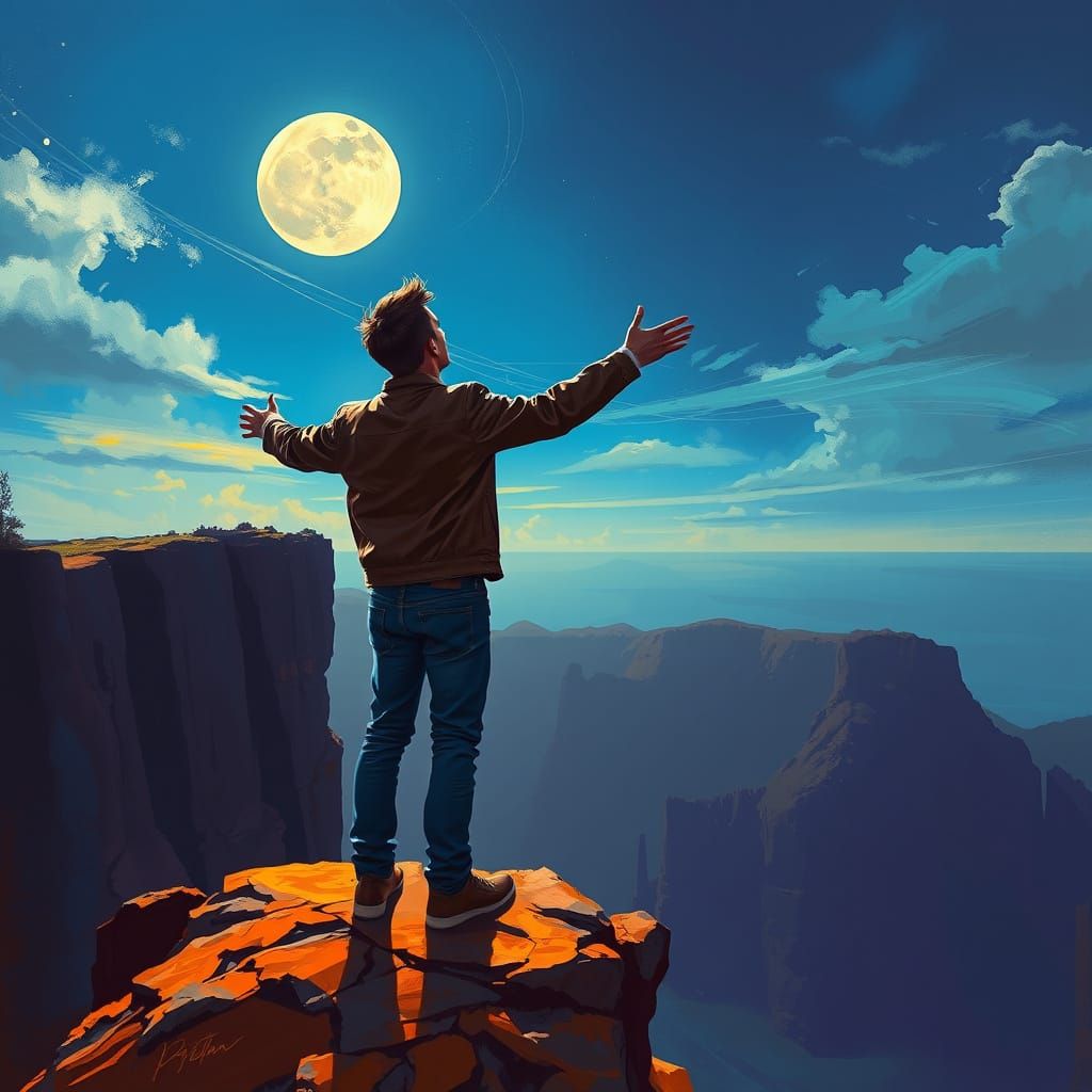 Moonlit Cliffside: Atmospheric Landscape Art