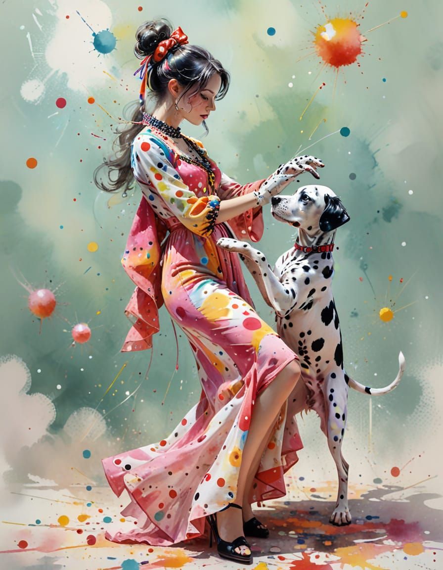 Android with Puppy in Watercolor Renaissance Portrait