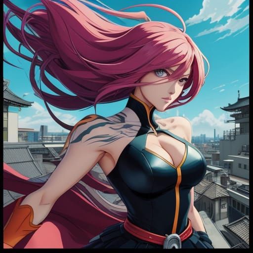 Manga Style Woman on Rooftop with Cinematic Lighting