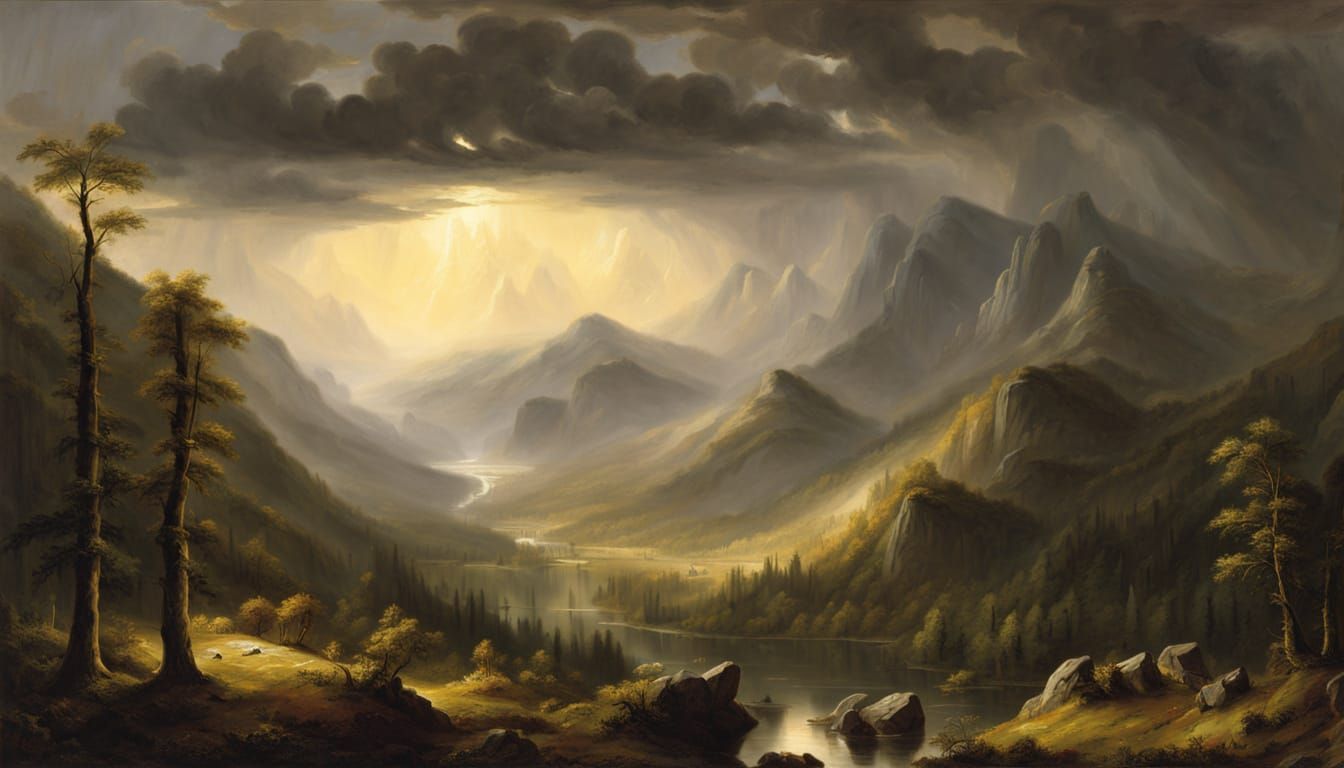 Romantic Mountain Village Landscape Painting