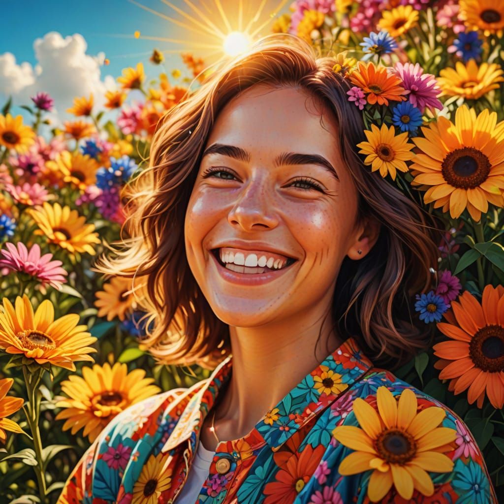 Smiling Person in Sunlight: Vibrant Digital Art
