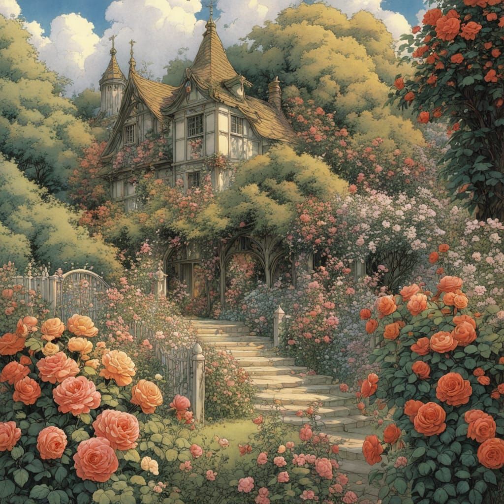 Colorful Rose Garden in Anime Art Style