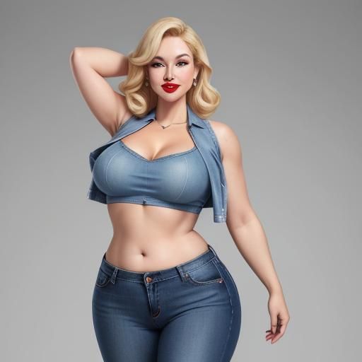 Blonde Pin-Up Mom in Crop Top and Jeans
