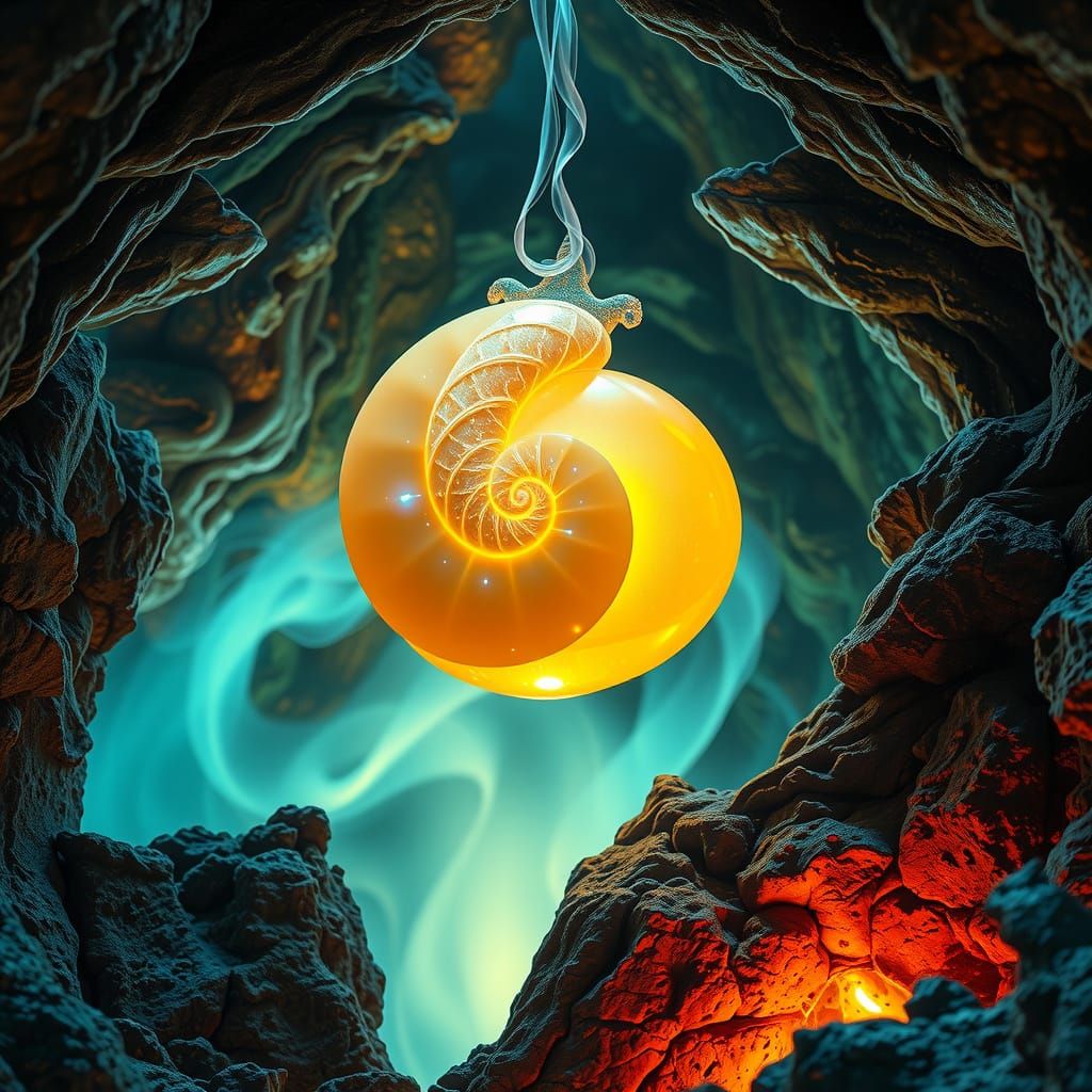 Surreal Amber Nautilus Over Fossil Canyon