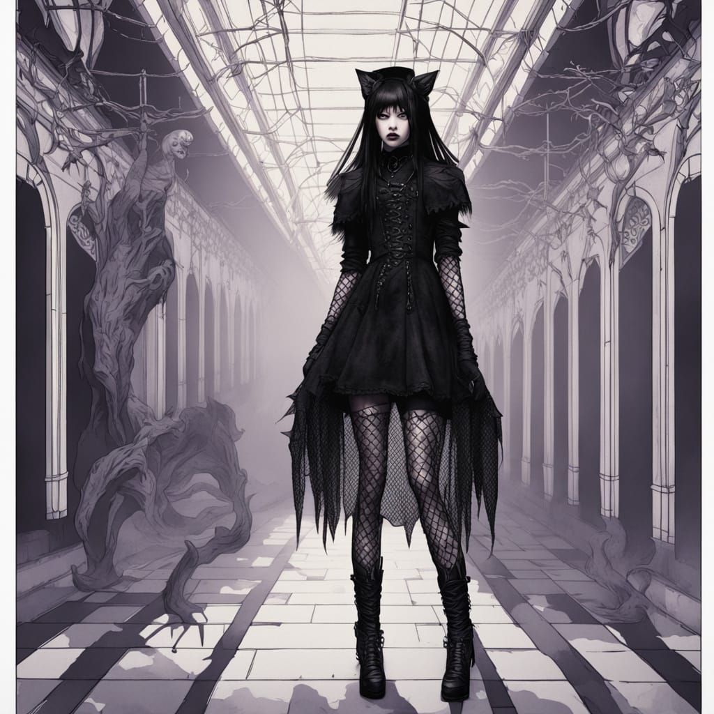 Gothic Cross-Dresser Poses in Subway with Vampires